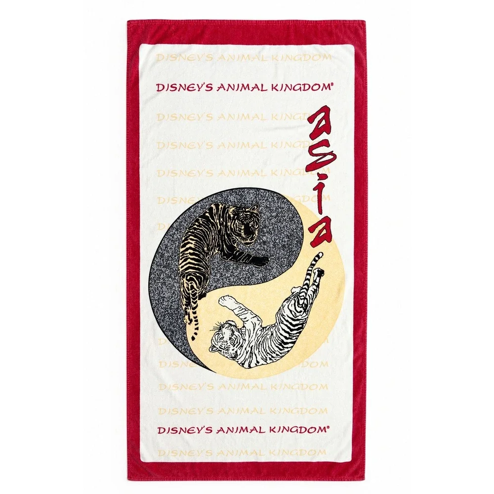 Vintage Disney Exclusive Animal Kingdom Beach Towel Asia Tigers Yin Yang 60 X 30